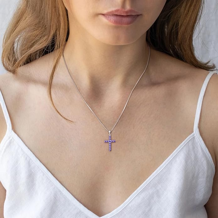 STARCHENIE Cross Necklace Sterling Silver Crucifix Pendant Gemstones Jewelry for Women