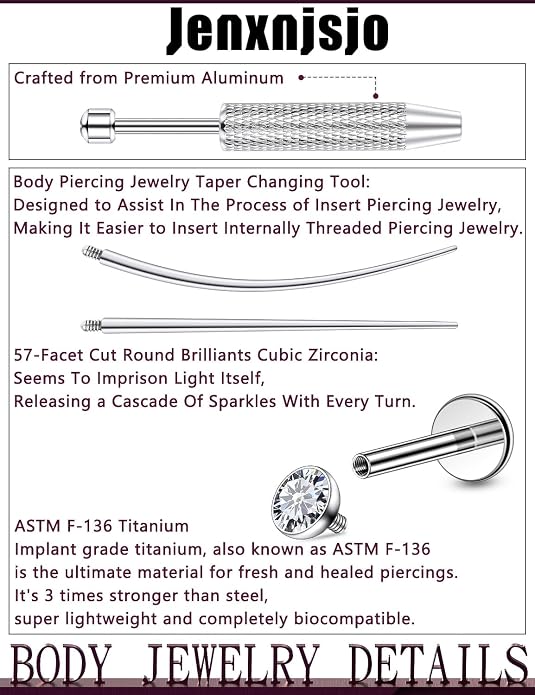 Jenxnjsjo F136 Titanium 20/18/16g Earrings Nose Lip Rings Studs Labret Medusa Tragus Helix Conch Cartilage Piercing Jewelry for Women