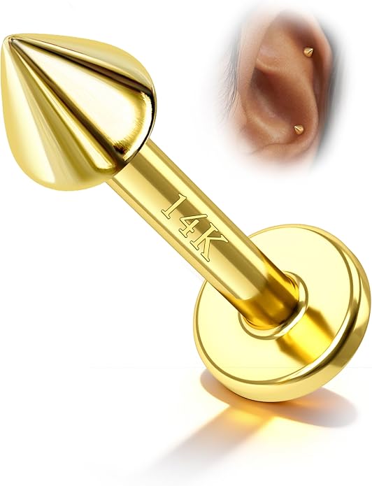 COCHARM 14k Solid Gold 16g Labret Studs Real Yellow Gold Medusa Monroe Madonna Stud Lip Piercing Helix Cartilage Conch Earring Stud