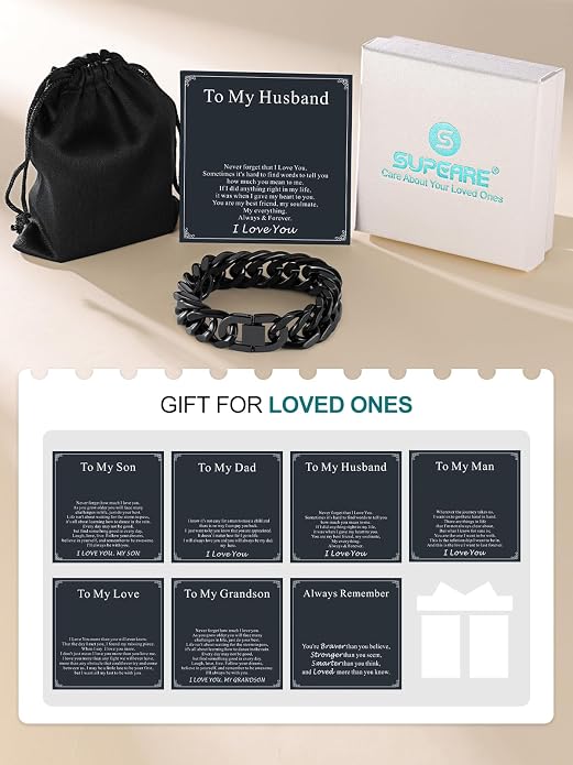 Supcare Unique Anniversary Birthday Valentines Fathers Day Stainless Steel Cuban Link Bracelets for Men Him, To My Man Dad Husband Love Always Remember Wrist Chain Bracelet Jewelry Gifts