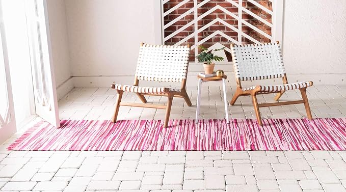 Unique Loom Chindi Cotton Collection Hand Woven Natural Fibers Area Rug_CCH002, 2 ft 7 in x 9 ft 10 in, Pink/Ivory