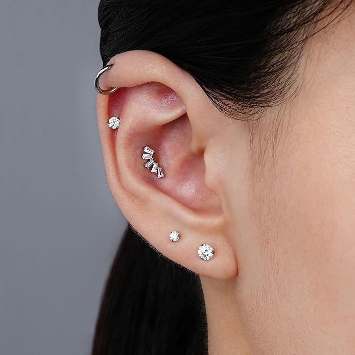 FINE4U 1PC 16G Gold Cartilage Earring 6mm 8mm - ASTM F136 Titanium Piercing Jewelry for Tragus, Helix Conch, Internally Threaded