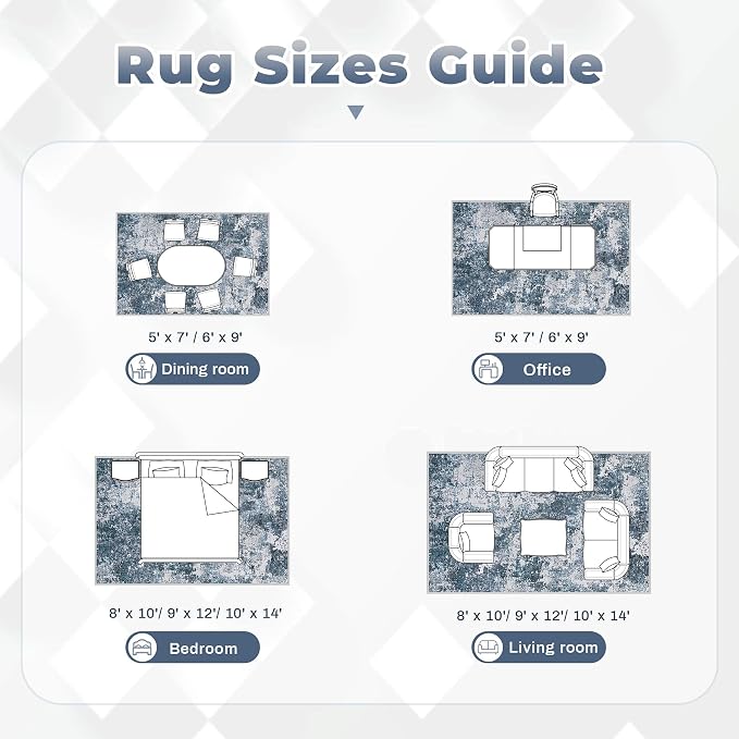 pmtsns Area Rugs 8x10 for Living Room: Washable Rug Modern Abstract Neutral Soft Non-Slip Low-Pile Indoor Large Carpet for Bedroom Dining Room Playroom Home Office (Blue Grey, 8'x10')