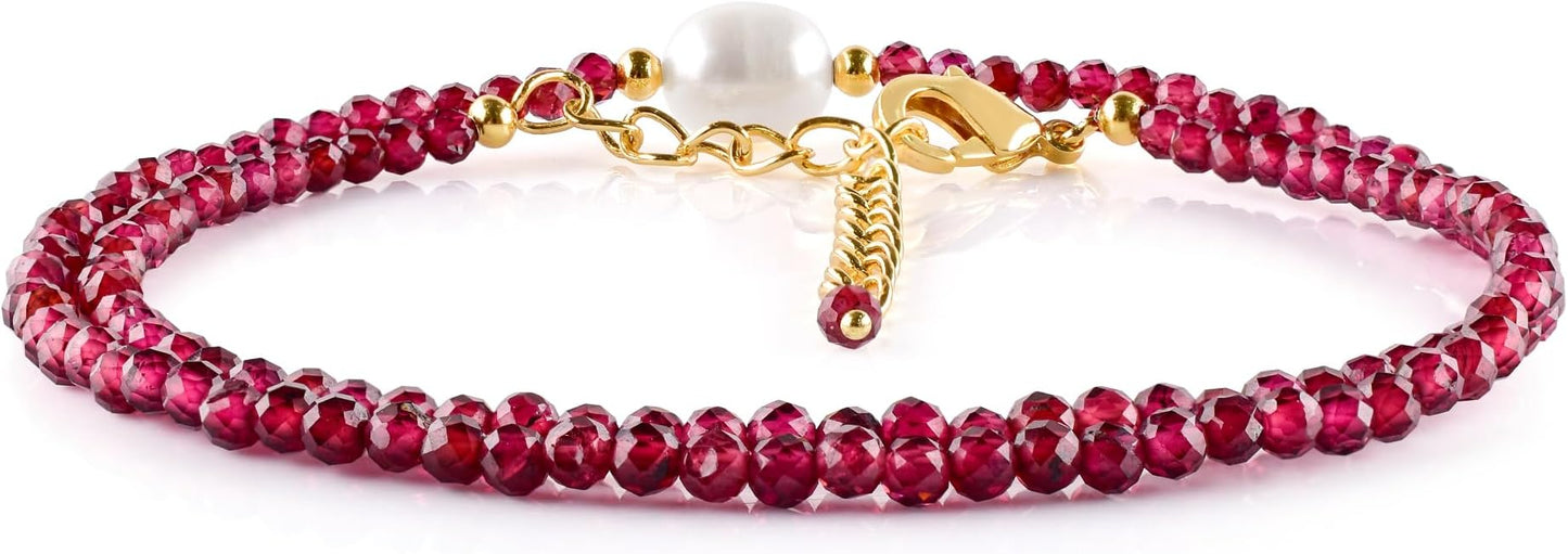 InfinityGemsArt Gemstone Gold Necklace For Women, Birthstone Natural Crystal Stone With Freshwater Pearl Beaded Jewelry, Gold Plated 18 Inch Chain