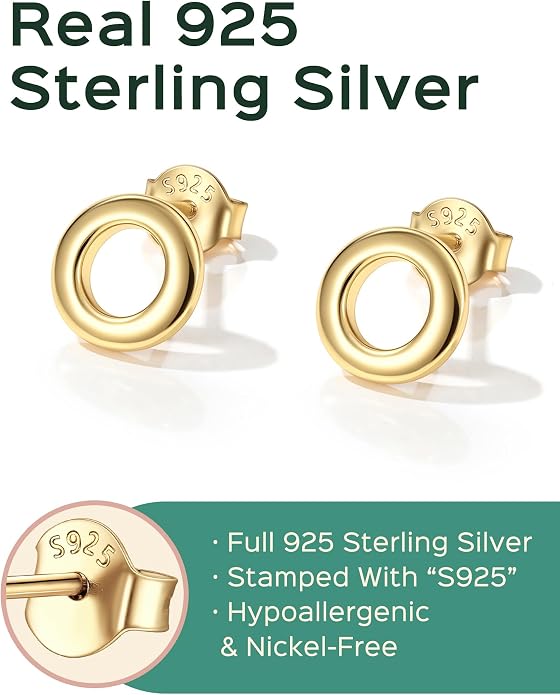 ChicSilver 925 Sterling Silver Earrings Dainty Bar/Circle/Triangle/Star/Ball Stud Earrings for Women with Gift Box, Hypoallergenic Earrings for Sensitive Ears