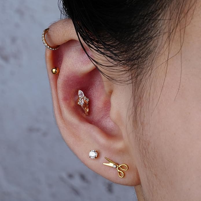FINE4U ASTM F136 Titanium 16G 6mm 8mm Piercing Jewelry Stud for Conch Helix Flat Lobe - FlatBack Cartilage Earring Stud, Hypoallergenic Implant Grade Nickel Free Body Jewelry