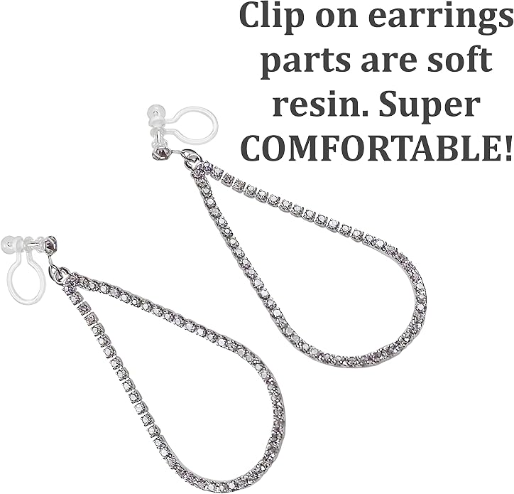 Dangle Silver Invisible Clip On Earrings for Women Not Pierced Gold Crystal Rhinestone Comfortable Hoop Fringe Long Chain Clip On Earrings