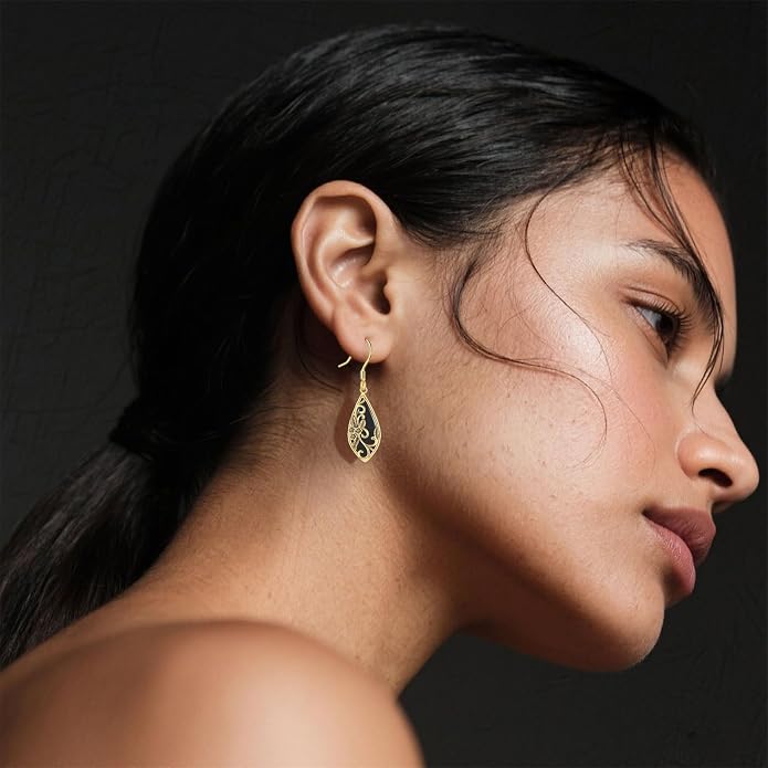Silver Earrings for Women Sterling Silver Filigree Earrings Teardrop Dangle Drop Filigree Bohemia Jewelry Gift for Women Mother Mom