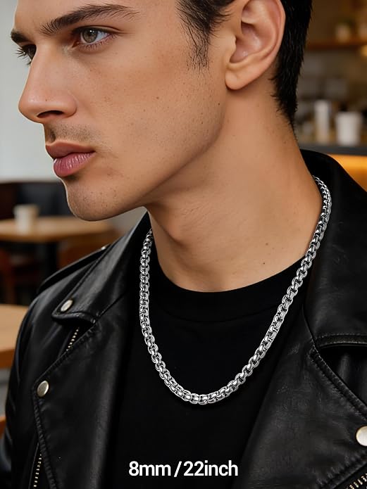 PROSTEEL Squre Rolo Link Chains, Stainless Steel/18K Gold/Black Necklace,2mm/3mm/6mm/8mm Width, Strong Lobster Clasp & Durable Chain for Mens Womens Jewelry,18"-30",with Gift Box