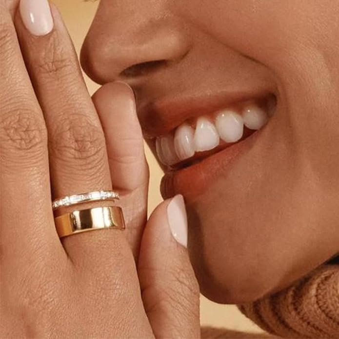 4 Pcs 14k Gold Filled Rings for Women Non Tarnish Wedding Bands Stacking Rings for Women Titanium Steel CZ Simulated Diamond Knuckle Ring Set