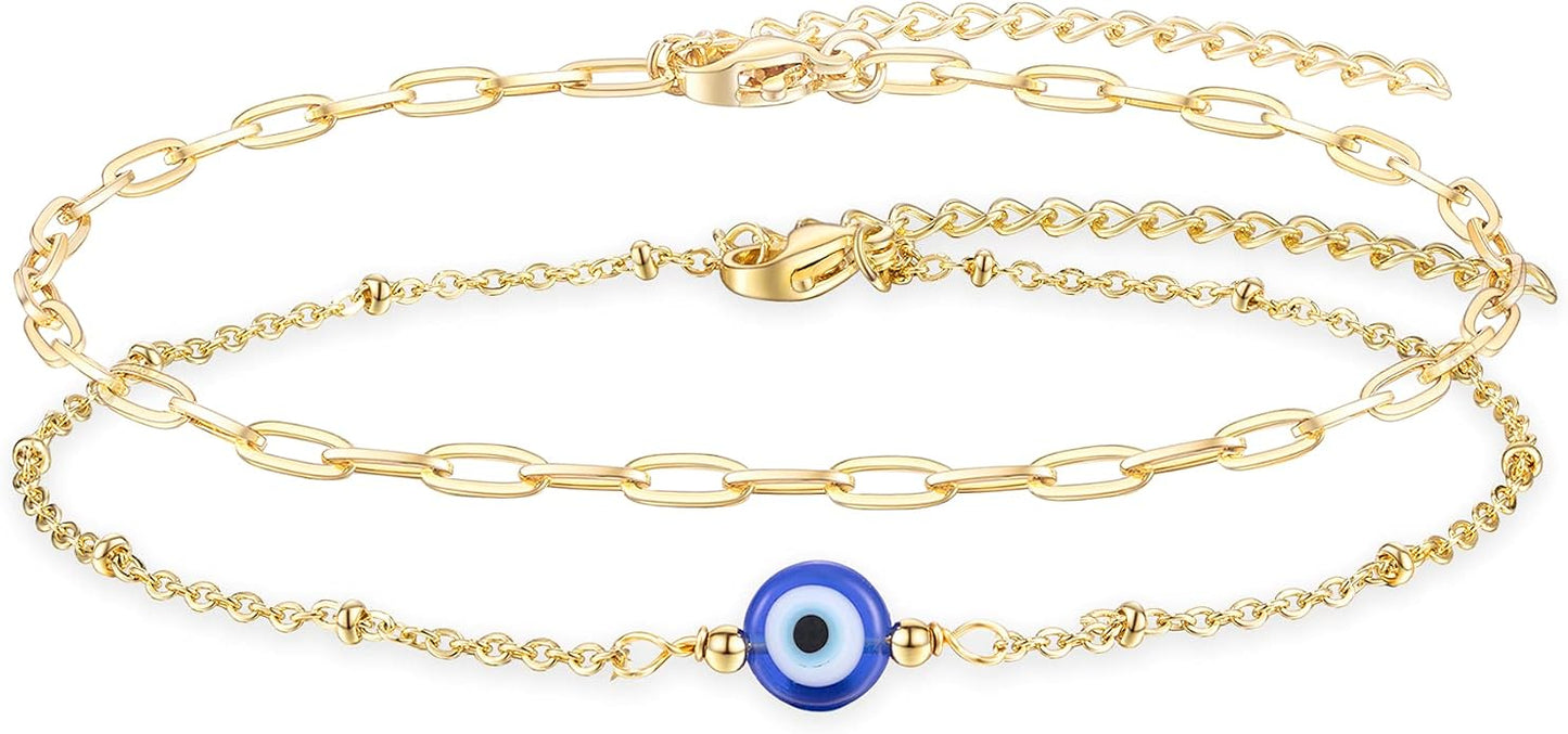 Tarsus Gold Plated Evil Eye Bracelet/Anklets Layered Amulet Nazar for Women