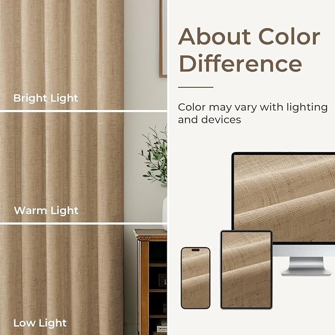 CAPALOCA Brown Linen Pinch Pleated Curtains Blackout, 100% Black Out Curtains 84 inch Long for Bedroom, Tan Blackout Thermal Insulated Pinch Pleated Drapes for Living Room, 40" W x 84" L, 2 Panels