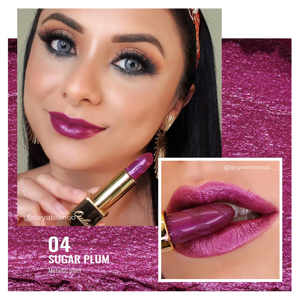 Oulac Metallic Purple Lipstick Set - 2PCS Vegan Lightweight Hydrating Formula with High Impact Lip Color for Full Coverage Lip Makeup, Christmas Gifts for Women, 03+14