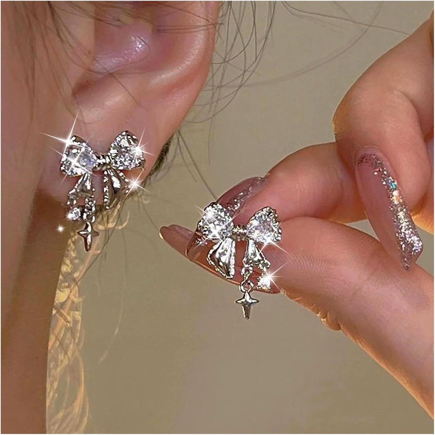 Vintage Crystal Bow Earrings Black Onyx Stud Earrings Silver Tiny Cross Drop Earrings Sparkly Cz Rhinestone Bow Earrings Jewelry for Women