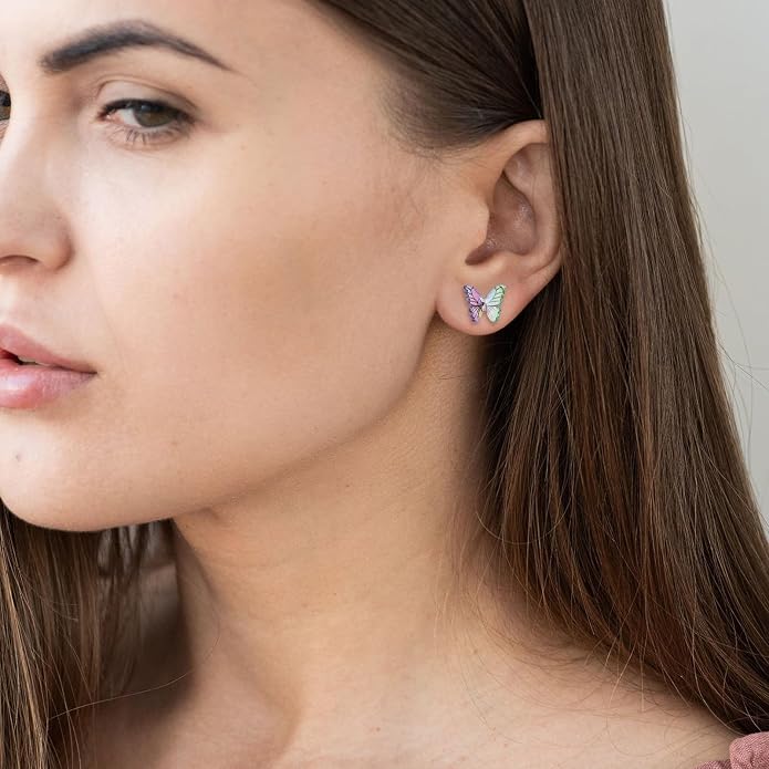 Plastic Post Stud Hoop Earrings for Sensitive Ears Multicolor Butterfly Flower Stud Earrings Set for Women