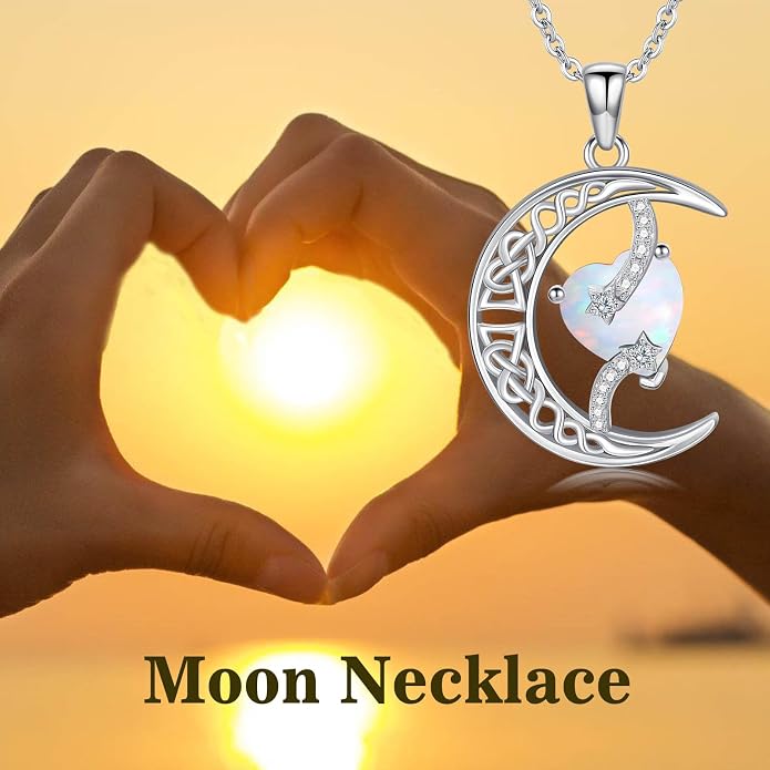 TOUPOP Moon and Star Birthstone Necklace for Women 925 Sterling Silver Celtic Moon Jewelry Birthday Mothers Day Gifts for Mom Wife Her