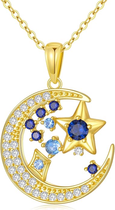 925 Sterling Silver Butterfly/Crescent/Witches Knot/Fleur-De-Lis/Thorny Crown Pendant Necklace Gold Plated Gemstone Birthday Gift for Wife Girlfriend Mom Daughter