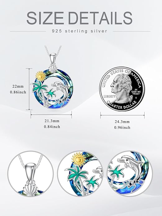 Midari Ocean Necklace 925 Sterling Silver Flamingo Mama Bear Dolphin Penguin Sea Turtle Axolotl Desert Cactus Nautical Rudder Tropical Palm Compass Wave Pendant Boho Jewelry Gifts for Women Men