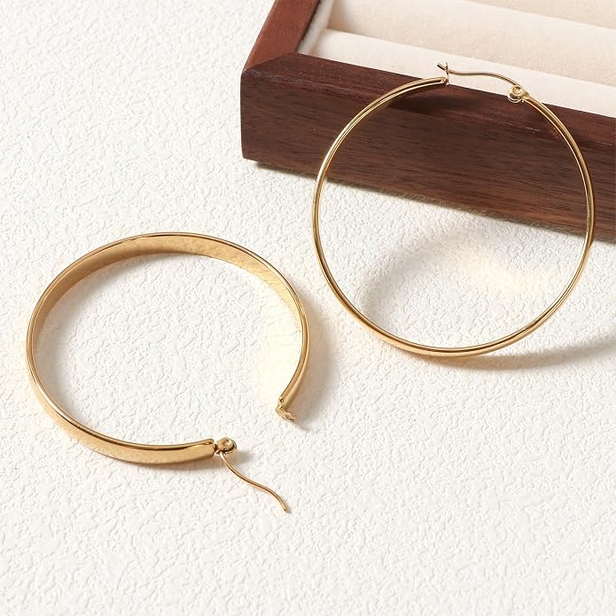 18K Gold Plated Hoop Earrings for Women Chunky Huggie Earrings Minimalist Gold Jewelry Valentine's Day Gift for Girlfriend Wife