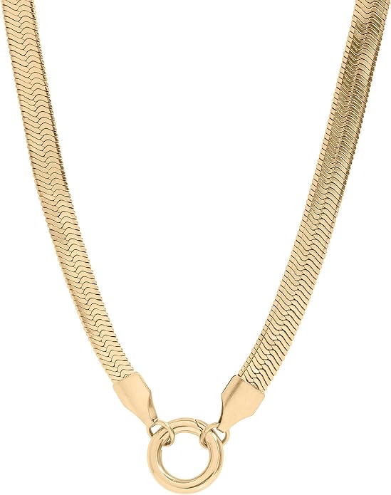 Destin Jewelry 18K Gold Plated Herringbone Necklace for Women and Men, Waterproof Flat Snake Chain, Stainless Steel Non Tarnish Layering Necklace