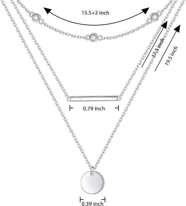 Layered Choker Necklaces for Women S925 Sterling Silver Circle/Heart/Cross/Star Multi Layered Necklace Handmade Bead Chain Adjustable Jewelry for Birthday