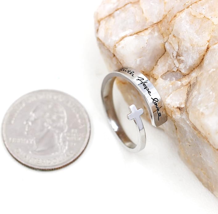 Uloveido Adjustable Inspirational Flying Dandelion Double Stainless Steel Freedom Ring Bands Cool Stacking Gift for Women, Engraving Rings Motivational Gift Y2004
