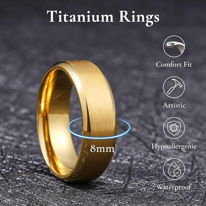 King Will Titanium Wedding Band for Men Women- 3-10mm Width Black/Sliver/Gold High Purity Titanium Promise Wedding Ring Comfort Fit for Daily Wear Size 6-14