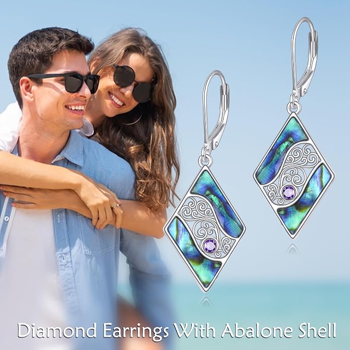 Abalone Shell Dangle Drop Earrings for Women 925 Sterling Silver Filigree Bohemian Earrings Jewelry Gift