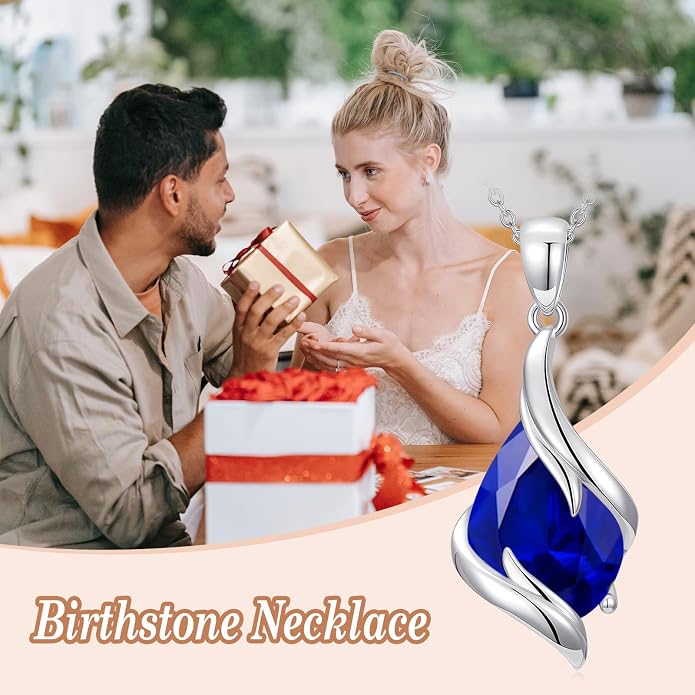 HPQQ Birthstone Necklace for Women 925 Sterling Silver Teardrop Pendant Fine Jewelry Birthday Mothers Day Gifts for Women Mom Her