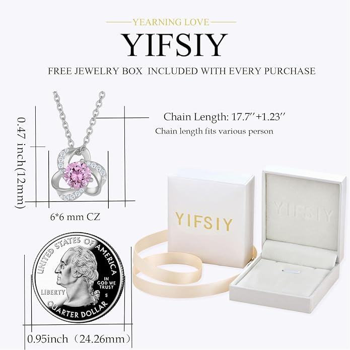 18K Gold Plated Love Knot Necklace for Women, 925 Sterling Silver Round cut Birthstone Pendant Necklace With Chain Lucky Flower Jewelry Gift