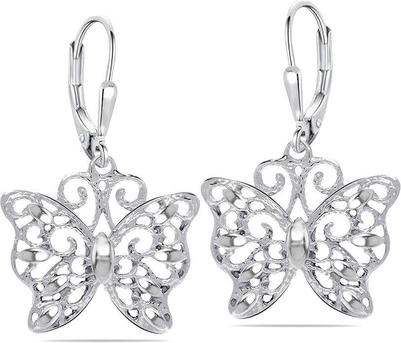 Charmsy 925 Sterling Silver Filigree Earrings for Women | Lightweight Diamond-Cut Openwork Leverback Dangle Earrings | Romantic Jewelry Gifts for Women