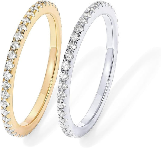 PAVOI Gold Plated Solid 925 Sterling Silver CZ Simulated Diamond Stackable Ring Eternity Bands for Women