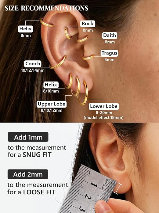 Silvora 14K Gold Plated Huggie Hoop Earrings for Women, Small Sterling Silver Hoops, Hypoallergenic Cartilage Earrings for Sensitive Ears 8/10/12/14/16/18/20MM
