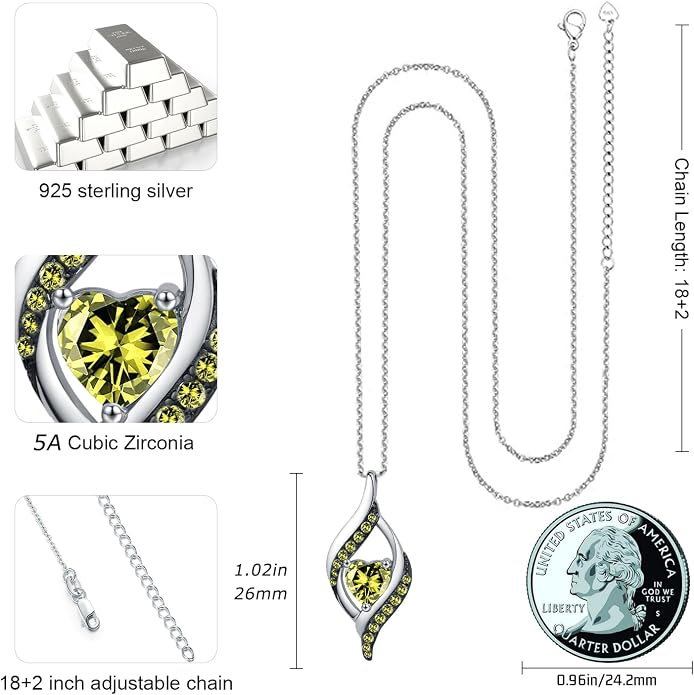 KiiKii Birthday Gifts for Women Birthstone Necklace Platinum Plated 925 Sterling Silver Forever Love Heart Pendant Meaningful Jewelry Gifts for Wife Mom