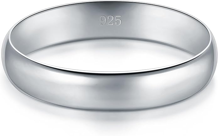 BORUO Silver Ring - 925 Sterling Silver Rings for Women - 14K Gold Plated Waterproof Wedding Band - Elegant Stacking Silver Band For Women and Men - Gifts for Special Occasions 4mm, 6mm Ring Size 4-15