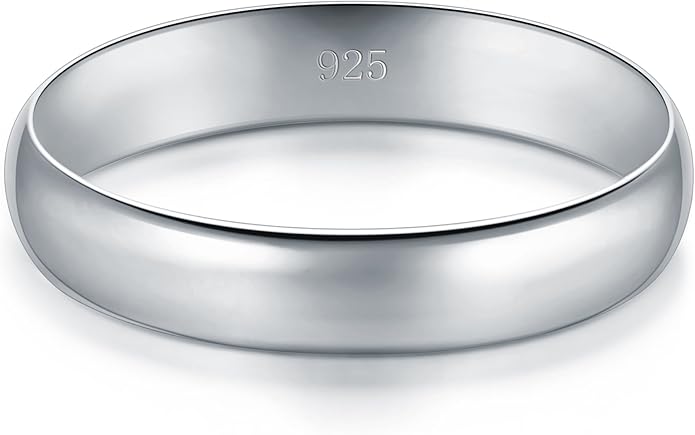 BORUO Silver Ring - 925 Sterling Silver Rings for Women - 14K Gold Plated Waterproof Wedding Band - Elegant Stacking Silver Band For Women and Men - Gifts for Special Occasions 4mm, 6mm Ring Size 4-15