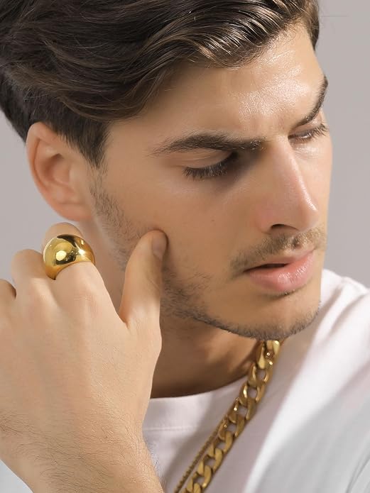 GOLDCHIC JEWELRY Chunky Dome Ring for Women, Stainless Steel Bold Stacking Croissant Statement Ring For Men (Size 7-12, Custom)