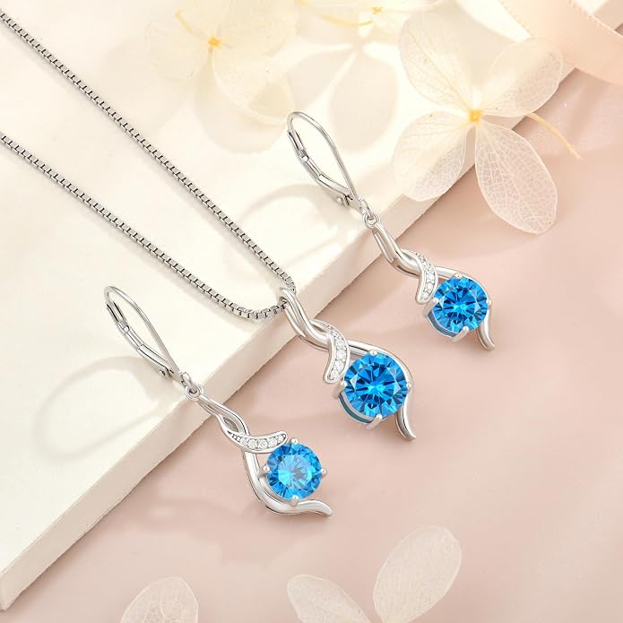 Women‘s Birthstone Pendant Necklace S925 Sterling Silver Imitation Diamond Infinity Necklace Jewelry Gift for Her