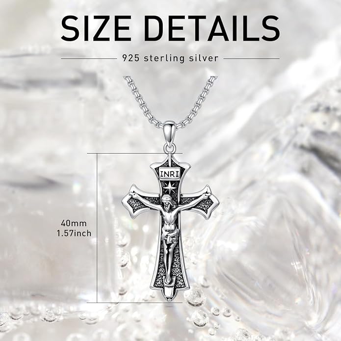 KXJ S925 Sterling Silver Black Cross/Best Dad/Baseball Bat/Silver Cross/Ankh Cross/Crucifix with 22+2 Inches Stainless Steel Rolo Chain Cross Necklace for Men Women Christian Religious Jewelry Gifts