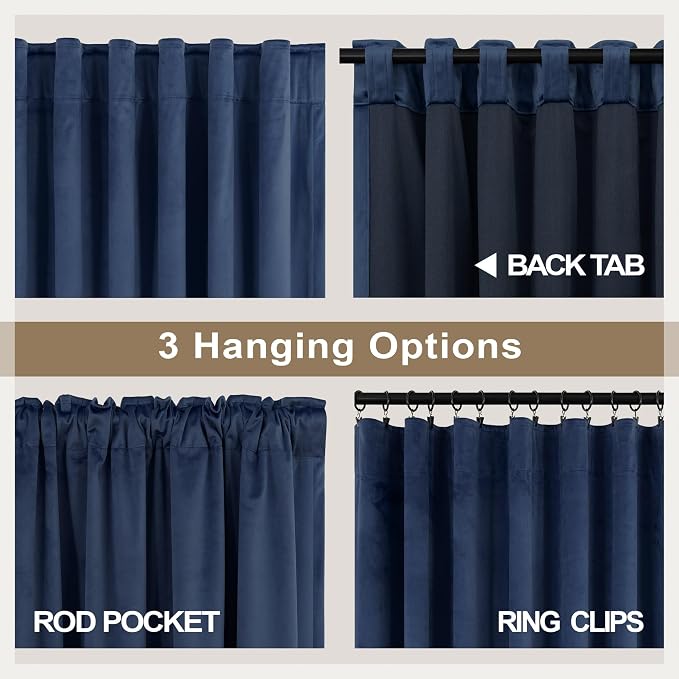 Navy Blue Velvet Curtains 72 Inch Long 2 Panels Moody Vira Thermal Insulated Room Darkening Window Shades Soundproof Dark Out Curtain for Living Room Dining Office Kids Children Boys Bedroom 72 Length