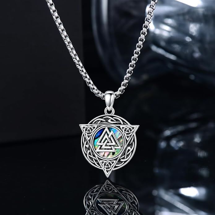 Viking Necklace for Men S925 Sterling Silver Odin/Troll Cross/Compass/Raven/Valknut/Axe Rune Amulet Necklace Norse Jewelry for Christmas Birthday