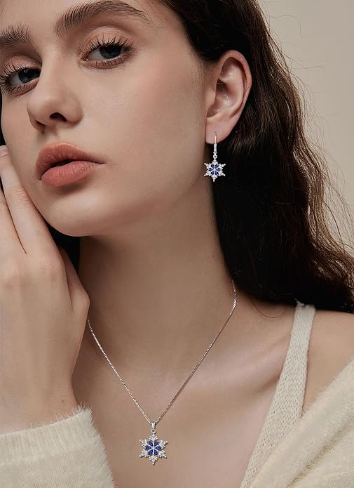 925 Sterling Silver Snowflake Necklace for Women Birthstone Snowflake Pendant Necklace Cubic Zirconia Christmas Jewelry