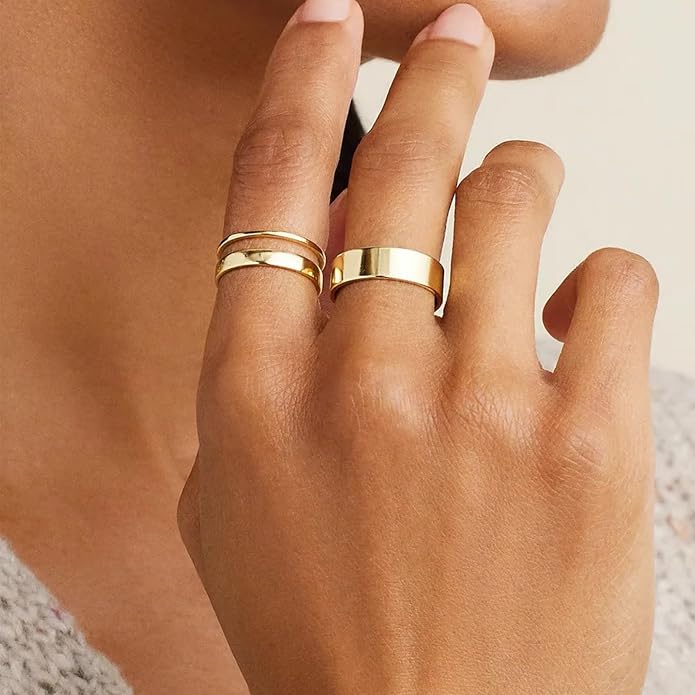 4 Pcs 14k Gold Filled Rings for Women Non Tarnish Wedding Bands Stacking Rings for Women Titanium Steel CZ Simulated Diamond Knuckle Ring Set