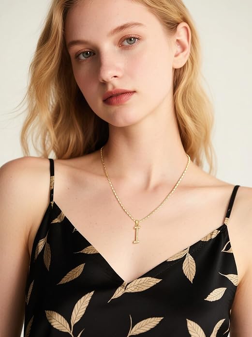 U7 Initial Necklace for Women, Gold/Platinum Plated CZ Crystal Letter A-Z Pendant Necklace, Shiny 20 Inch Name Chain Dainty Personalized Jewelry for Men Mom Wife Friend