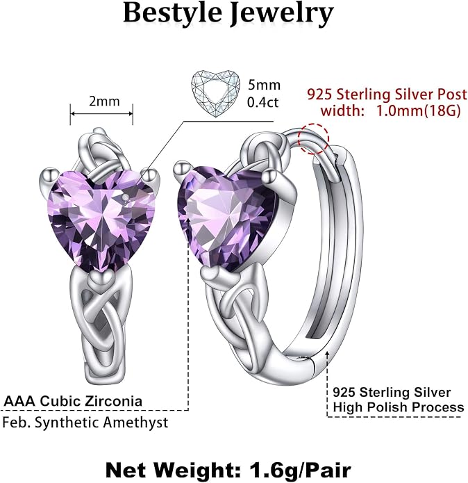 Bestyle 925 Sterling Silver Huggie Hoop Earrings Small Birthstone Hoop Earrings for Women Hypoallergenic Silver Huggie Earring,Great Birthday Earrings Gift for Daughter Wife Mom