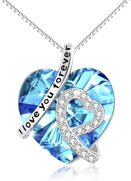 AOBOCO I Love You Forever Necklace 925 Sterling Silver with Crystals from Austria Anniversary Birthday Gifts for Women Mothers Day Gift