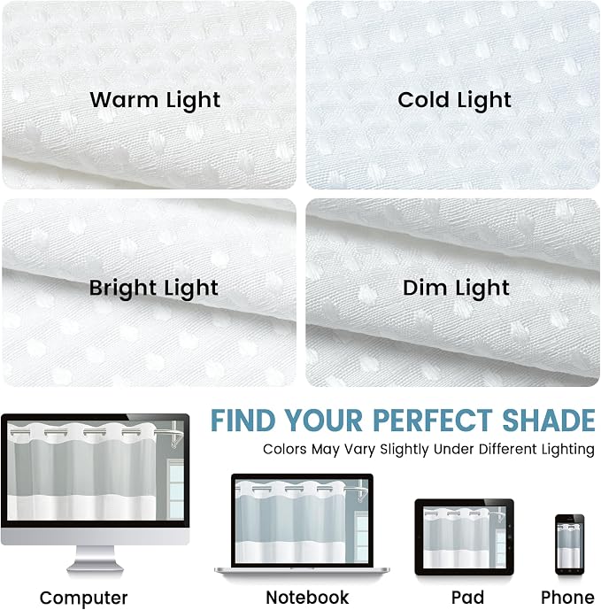EUTXL Heavyweight Stall No Hook Shower Curtain with Snap in Liner,256GSM Waffle Weave Shower Curtains for Bathroom,36W x 74H,White