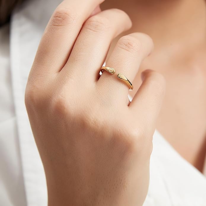 14k Gold Filled Hand Carving Initial Rings for Women Non Tarnish Wedding Heart Shaped Bands for Women