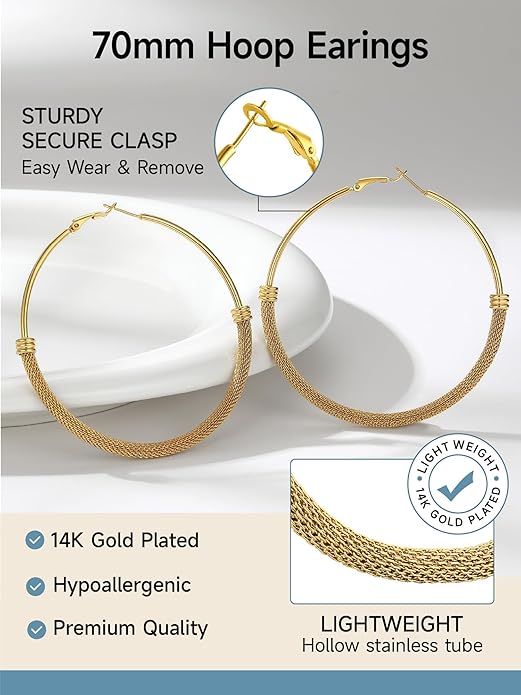 PROSTEEL 30/40/60/80/100mm Chunky Hoop Earrings For Women Gold Plated/Black Stainless Steel Hoops Earrings Statement Jewelry
