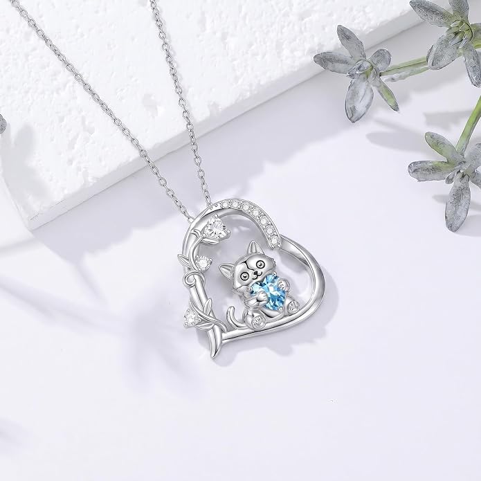 PELOVNY Teddy Bear Necklace for Women 925 Sterling Silver Bear/Highland Cow/Fox/Cat/Axolotl Birthstone Necklace Christmas Birthday Jewelry Gifts for Mom Daughter Wife Sister